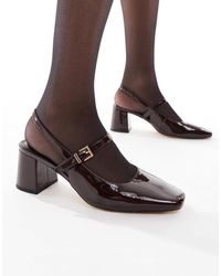 London Rebel - Camila - sandales à talon mi-haut et bride arrière avec boucle - foncé - Lyst