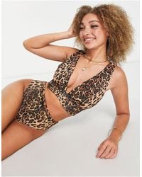 ASOS - – fuller bust – mix and match – geripptes bikinioberteil mit tiefem ausschnitt und leopardenmuster - Lyst