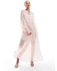 Vero Moda - Boho Maxi Jurk Met Ruches Aan De Mouwen En Strikceintuur - Lyst