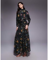 ASOS - Chiffon Shirred Waist Panel Godet Maxi Dress - Lyst