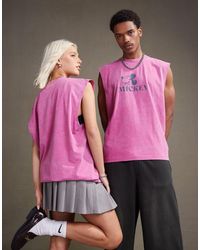 ASOS - Camiseta rosa lavado unisex extragrande sin mangas con estampado - Lyst