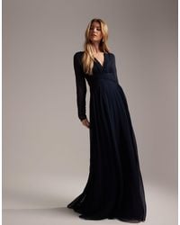ASOS - Bridesmaid Ruched Waist Maxi Dress With Long Sleeves And Pleat Skirt - Lyst