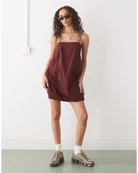 Monki - Cotton Poplin Mini Dress With Tie Straps - Lyst