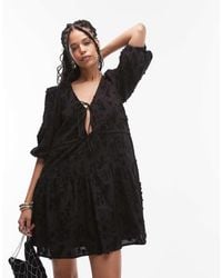& Other Stories - Embroidered Mini Dress With Front Tie Detail And Tiered Hem - Lyst