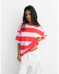 Pull&Bear - Oversize Striped Graphic T-shirt - Lyst
