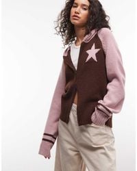 Daisy Street - Fitted Zip Down Cardigan With Star Graphic - Lyst