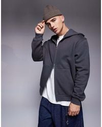 ASOS - Sudadera Gris Lavado Extragrande Con Capucha Y Cremallera De Tejido Grueso De 400 G/M² Premium De - Lyst