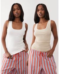 ASOS - 2 Pack Vest Pyjama Tops With Mesh Trim - Lyst