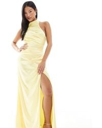 TFNC London - Bridesmaid Satin High Neck Maxi Dress With Bow Back - Lyst