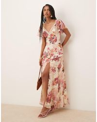 ASOS - Vestido De Tarde Midi De Chifón Con E Insertos De Encaje De - Lyst