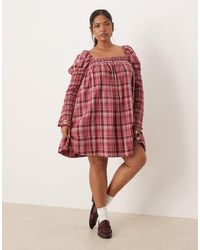 ASOS - Asos Design Curve Square Neck Mixed Shirred Babydoll Mini Dress - Lyst