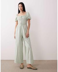 Wednesday's Girl - Shirred Short Sleeve Cotton Jumpsuit - Lyst