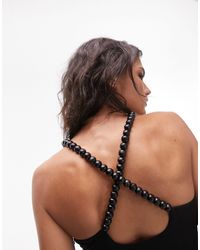 TOPSHOP - Robe longue à enfiler avec bretelles en perles - noir - Lyst