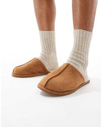 ASOS - Instappantoffels Met Voering Van Imitatie-Schapenvacht - Lyst