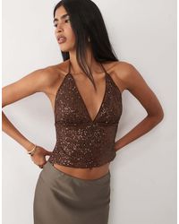 ASOS - Sequin Backless Halter Neck Top - Lyst