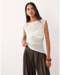ASOS - Semi Sheer Knit Look Cap Sleeve Top With Ruched Bust Overlay - Lyst