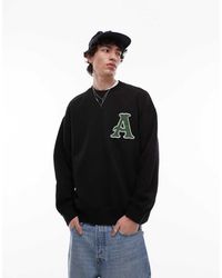 TOPMAN - Felpa Oversize Nera Con Lettera Ricamata - Lyst