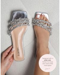 SIMMI - Tapri Wide Fit Diamante Flat Sandals - Lyst