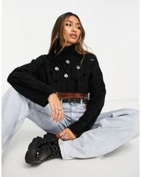 ASOS - Super Crop Cable Jumper With High Neck And Large Sequins - Lyst