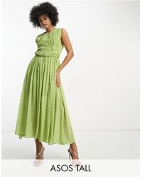ASOS - Asos Design Tall Gathered Textured Highlow Midi Dress - Lyst