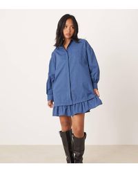 ASOS - Asos Design Petite Long Sleeve Frill Hem Mini Shirt Dress - Lyst
