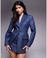 River Island - Blazer d'ensemble cintré à la taille en denim - Lyst