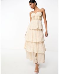 Never Fully Dressed - Bridal Sequin And Lace Corset Tiered Maxi Dress - Lyst