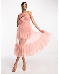 LACE & BEADS - – bridesmaid – transparentes maxi-brautjungfernkleid aus zart tüll mit one-shoulder-träger - Lyst