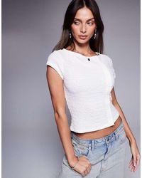 ASOS - Top Met Korte Mouwen, Textuur En Asymmetrische Knoopsluiting - Lyst