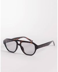 ASOS - Aviator Sunglasses With Tortoise Effect Frames And Light Gray Lenses - Lyst