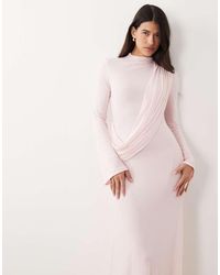 ASOS - Mesh Draped High Neck Long Sleeve Maxi Dress - Lyst