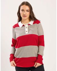 Yours Clothing - Stripe Rugby Collar Jumper - Lyst