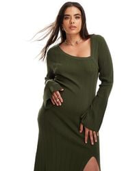 Pretty Lavish Curve - Asymmetric Knitted Thigh Split Midi Dress - Lyst