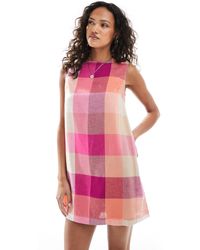 Native Youth - Robe droite courte en lin à carreaux - multicolore - Lyst