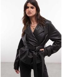 AllSaints - Okena Cropped Leather Belted Trench Coat - Lyst