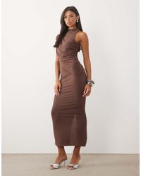 ASOS - High Neck Asymmetric Ruched Midi Dress - Lyst