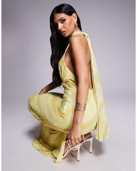 ASOS - Mesh Twist Bust Detail Halter Maxi Dress With Tie Back Neck - Lyst