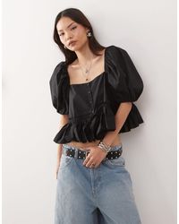 Monki - Puff Sleeve Milkmaid Peplum Blouse - Lyst
