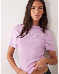ASOS - Ruched Detail Fine Knit Short Sleeve Top - Lyst