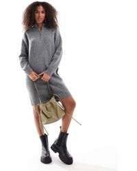 ONLY - Vestido Midi Gris Oscuro Jaspeado Estilo Jersey Con Media Cremallera De - Lyst