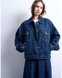TOPSHOP - Chaqueta Vaquera Azul Añil A Rayas Con Mangas Globo De - Lyst