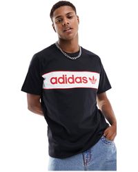 adidas Originals - T-shirt nera con logo lineare bianco e rosso - Lyst