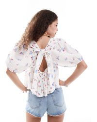 Free People - Floral Print Blouse With Puff Sleeve - Lyst