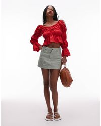 TOPSHOP - – kurzer volant-jeansrock mit en streifen - Lyst