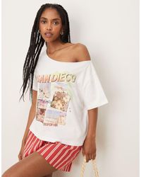 ASOS - T-Shirt Vestibilità Comoda Bianca Con Spalle Scoperte E Grafica San Diego - Lyst