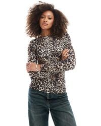 ONLY - – langärmliges oberteil mit zwei tragemöglichkeit und leopardenmuster - Lyst