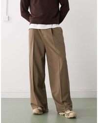 Weekday - Pantalones De Sastre Marrones Extragrandes Con Cinturilla Elástica De - Lyst