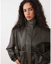 Miss Selfridge - Faux Leather Funnel Neck Bomber - Lyst