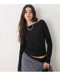 Collusion - Slash Neck Textured Long Sleeve Top - Lyst