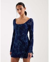 Motel - Bindara Midnight Leaf Flock Longsleeve Mini Dress - Lyst